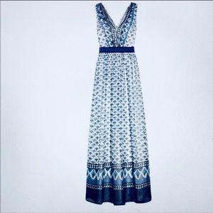 Philosophy blue and white silk print maxi dress